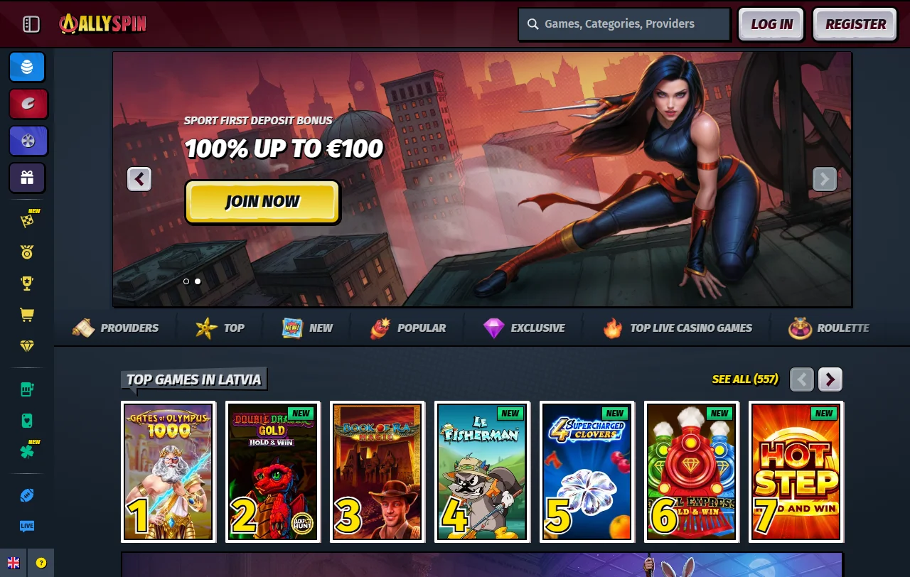 Visão geral do Allyspin Casino, plataforma lançada em 2024 com licença de Anjouan