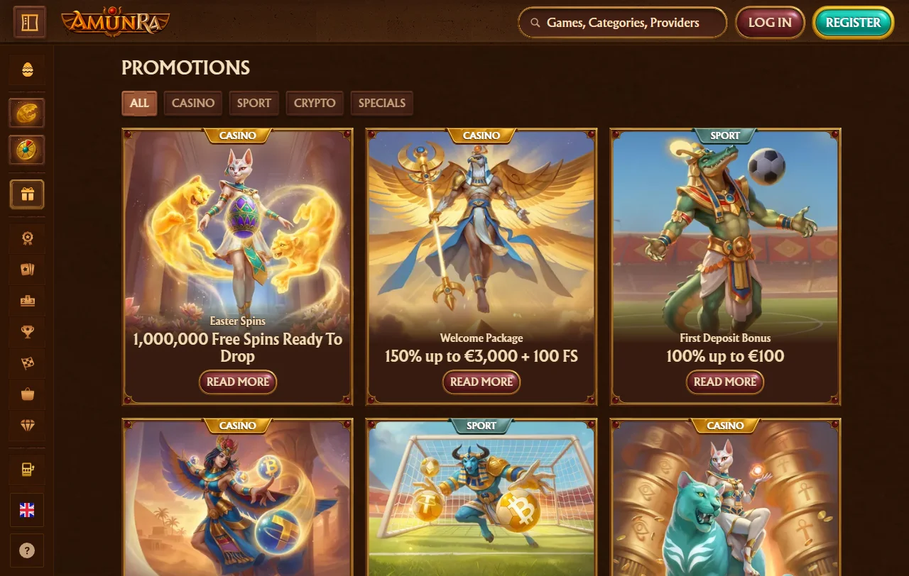 Catálogo de slots do AmunRa Casino com títulos de Pragmatic Play e NetEnt