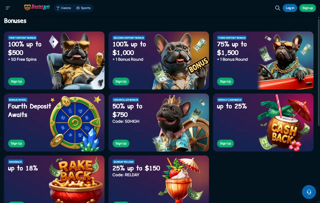 Catálogo de slots e mesas em direto do Baxterbet Casino por estúdio