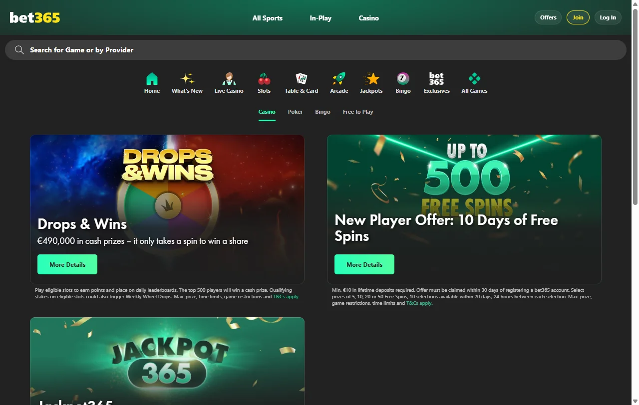 Condições de bónus e wagering aplicadas pela bet365 Casino nos mercados licenciados