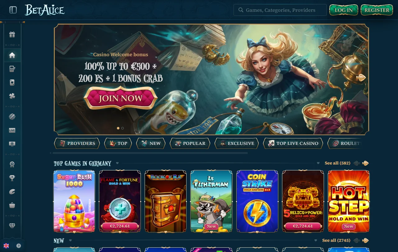 Visão geral do BetAlice Casino, plataforma de jogo e apostas lançada em dezembro de 2024