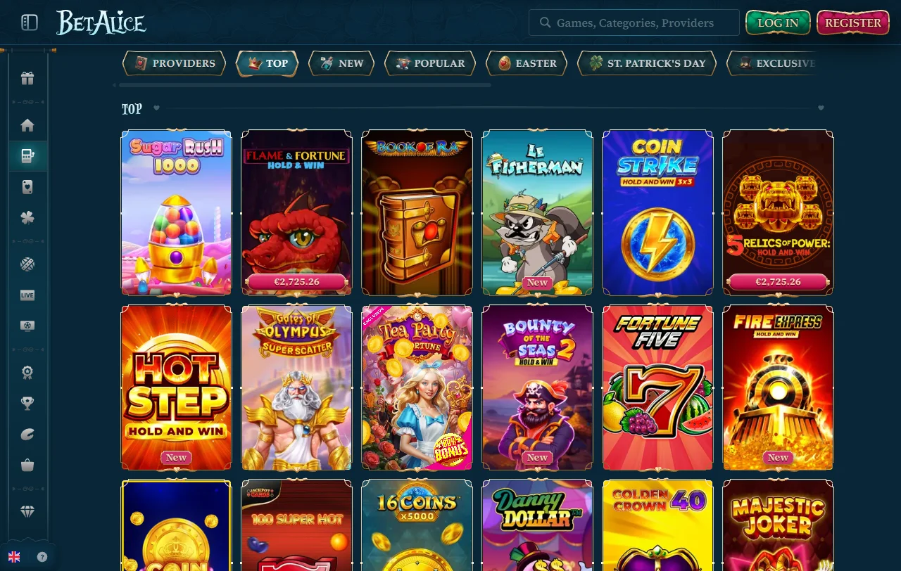 Bónus de boas-vindas do BetAlice Casino, 100% até 500 € com wagering de 35x