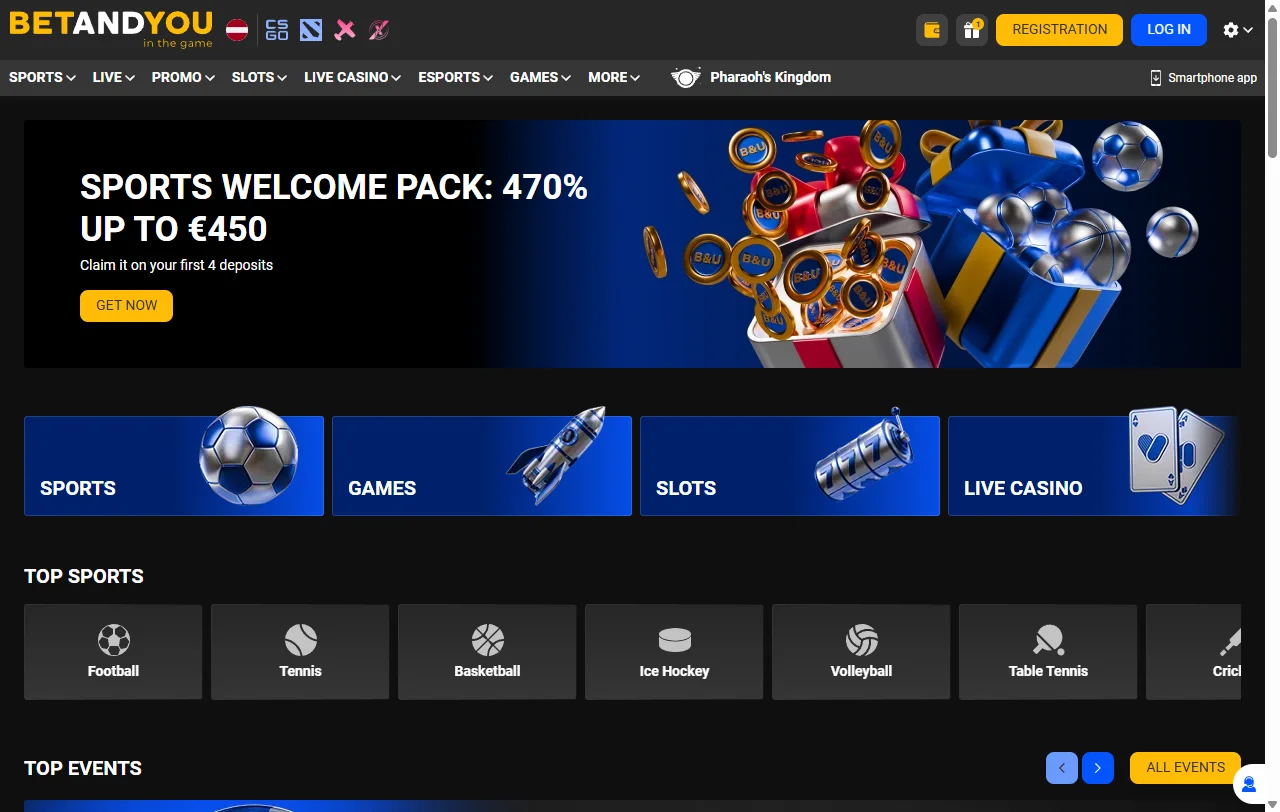 Plataforma BetAndYou com casino e apostas desportivas na mesma conta de jogador