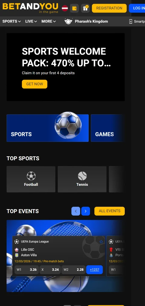 BetAndYou em telemóvel com slots HTML5 e boletim de apostas ao vivo