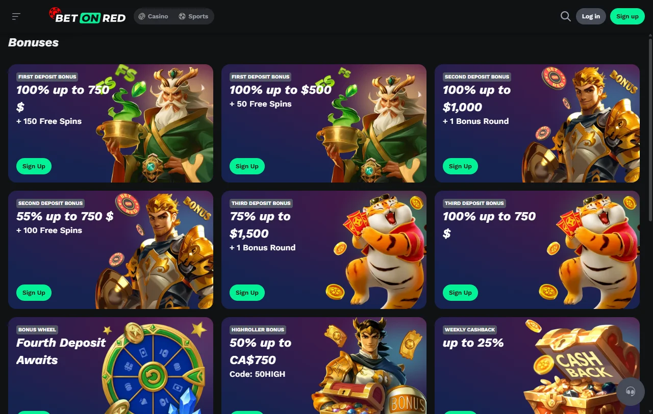 Promoções do BetOnRed: 450€ repartidos por três depósitos e 250 free spins