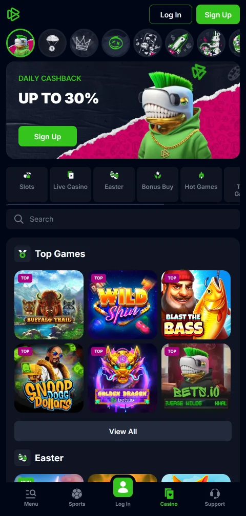 Bets.io no browser do telemóvel, sem aplicação nativa para descarregar