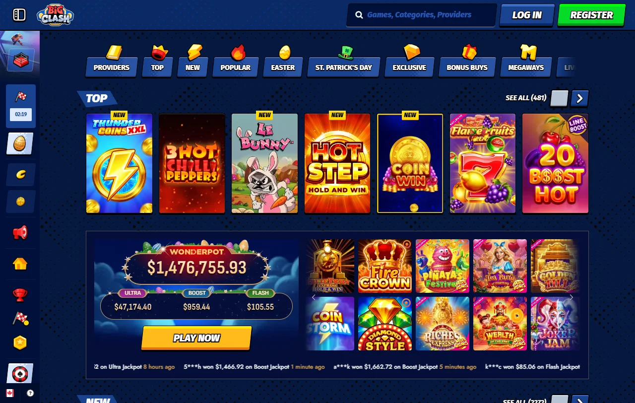 Bónus de boas-vindas do BigClash Casino com wagering de 35x indicado