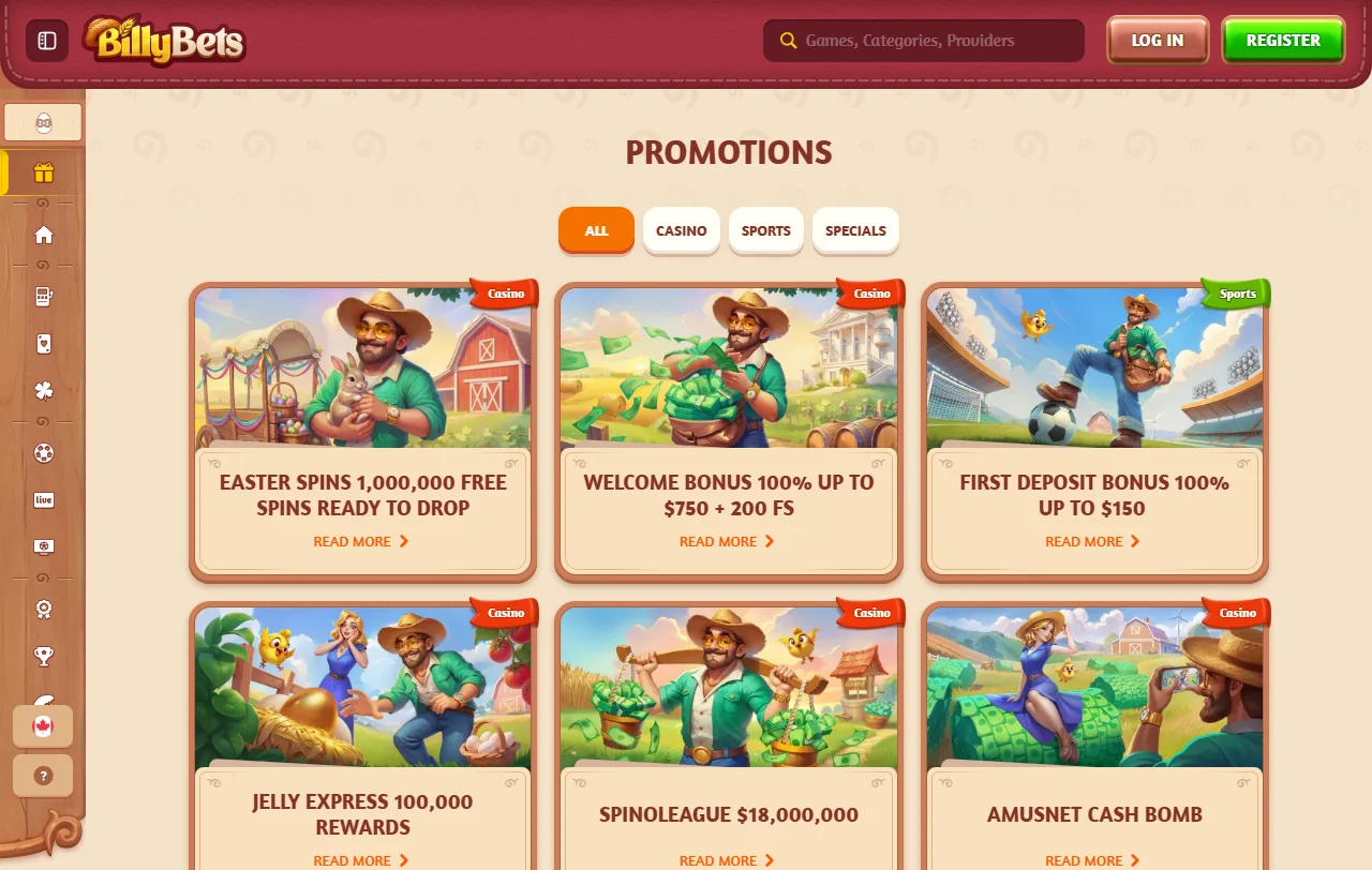 Condições do bónus de boas-vindas do BillyBets com wagering de 35x