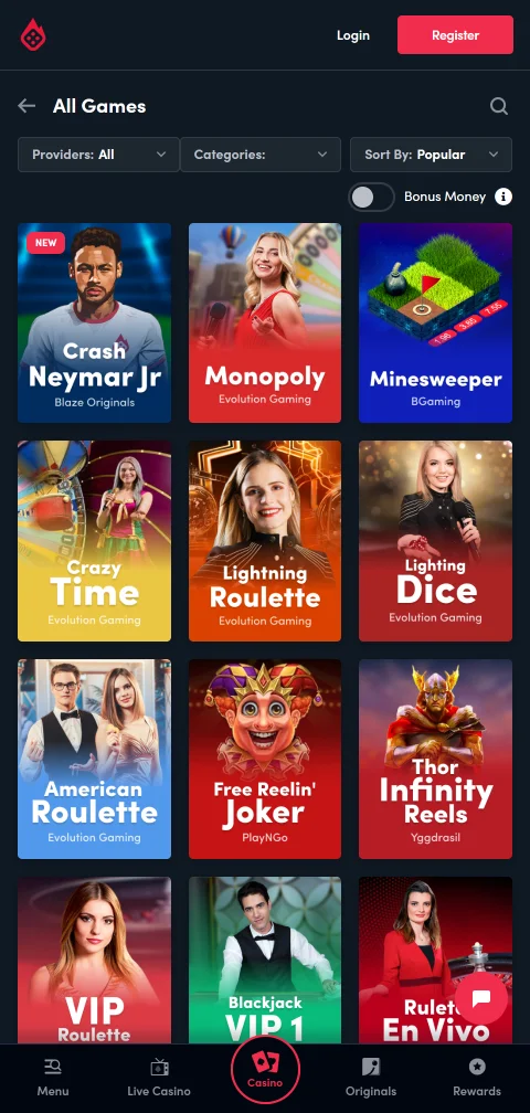 Caixa de pagamentos da Blaze Casino com cartões e criptomoedas
