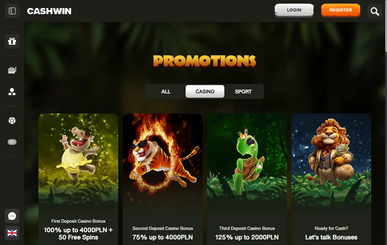 Termos do bónus de primeiro depósito do CashWin Casino com wagering de 35x