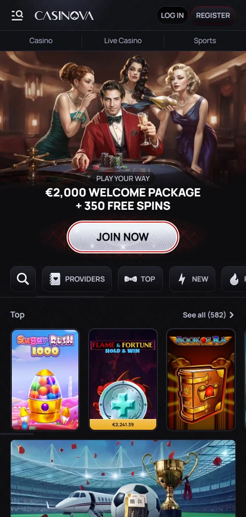 Casinova em HTML5 no telemóvel, sem aplicação nativa para descarregar