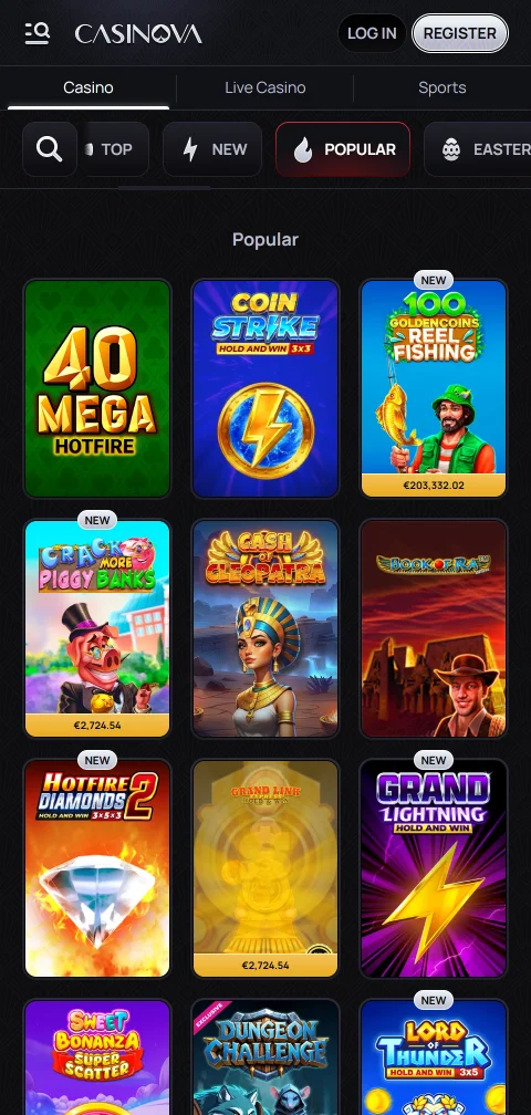 Métodos de pagamento em euros do Casinova, de cartões a criptomoedas