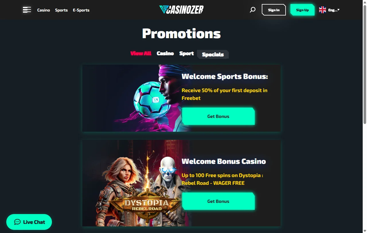 Oferta de boas-vindas do Casinozer com 100% até 1000 euros e wagering 35x