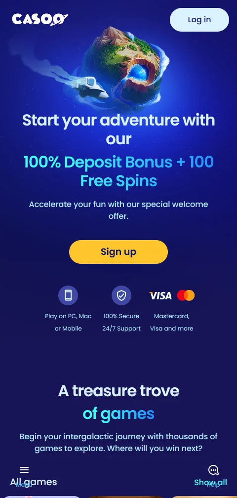 Casoo Casino no navegador móvel em HTML5, sem aplicação nativa