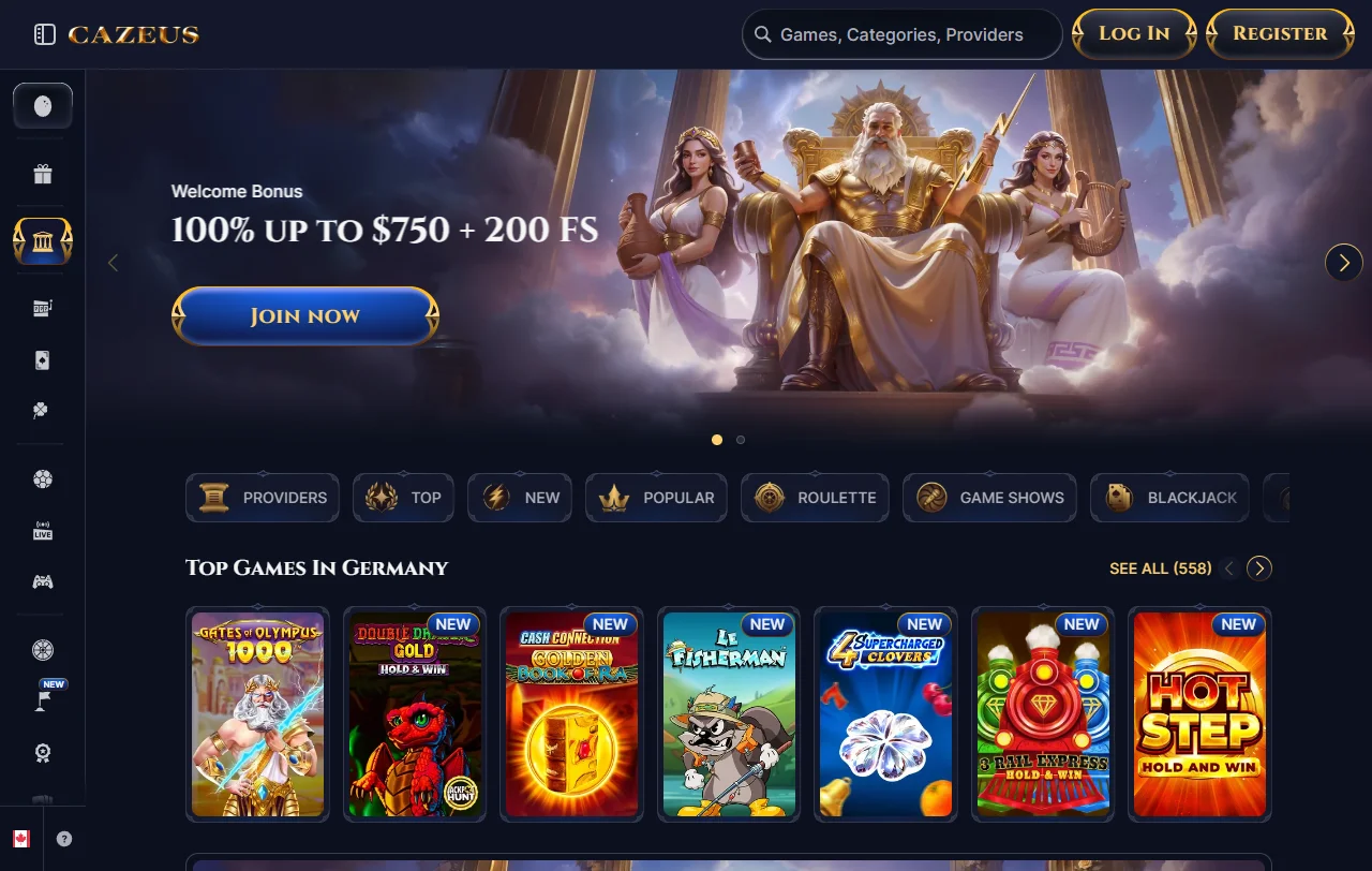 Panorama geral do Cazeus Casino e da sua oferta para jogadores portugueses