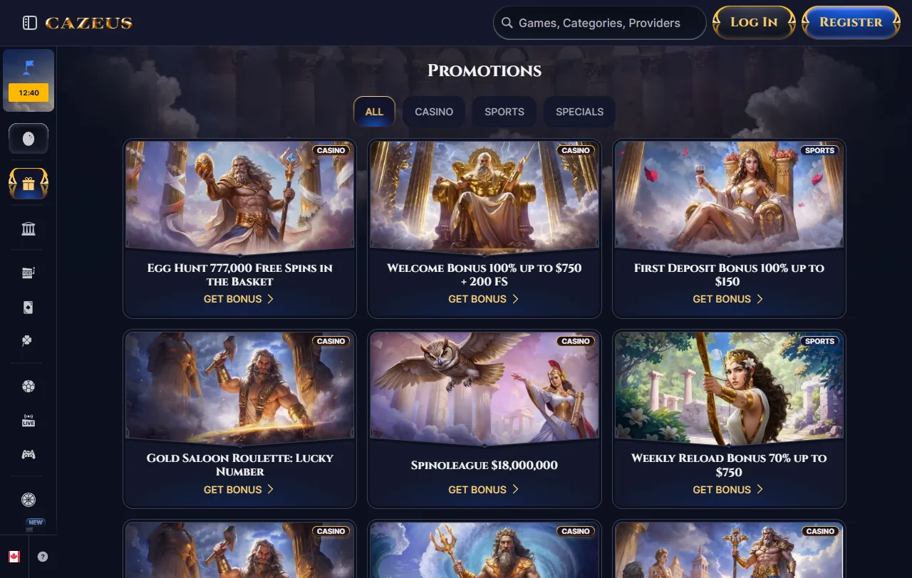 Pacote de boas-vindas do Cazeus Casino até 1 750 € com wagering de 35x