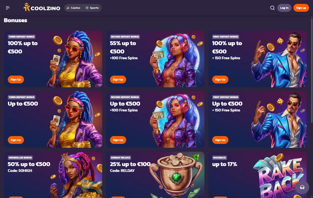 Secção de slots do Coolzino com títulos da Pragmatic Play e da NetEnt