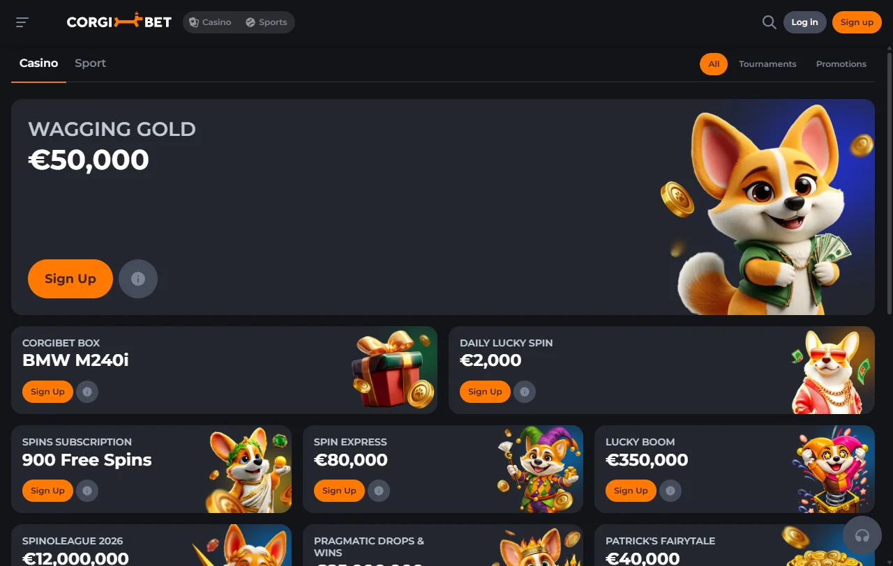 Condições do bónus de boas-vindas do Corgibet Casino com wagering de 35x