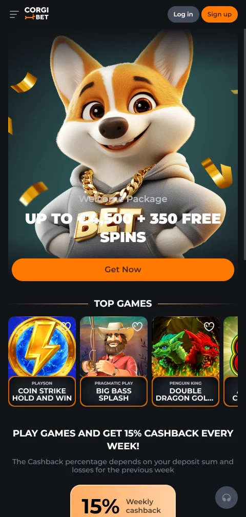 Corgibet Casino no navegador do telemóvel em formato PWA sem aplicação nativa