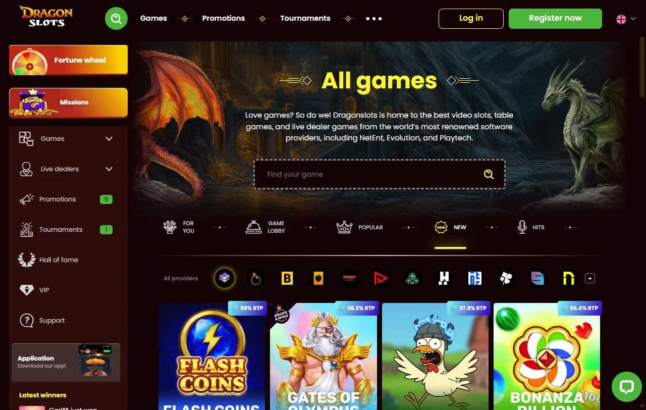 Termos de bónus do DragonSlots com o requisito de wagering de 40x