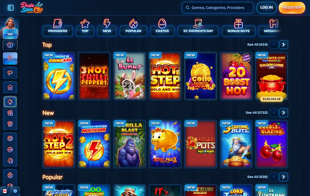 Bónus de boas-vindas do DudeSpin de 300% até 2000 EUR com 150 free spins