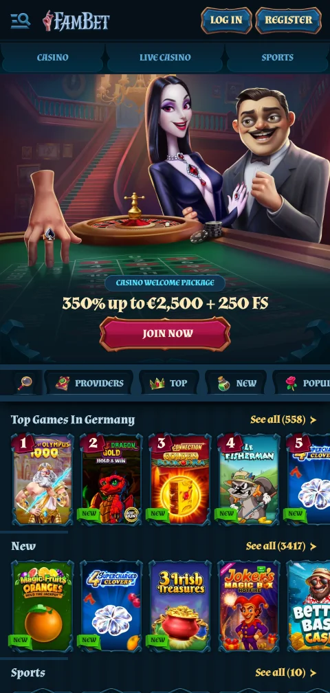 Fambet Casino no navegador do telemóvel, sem aplicação nativa disponível