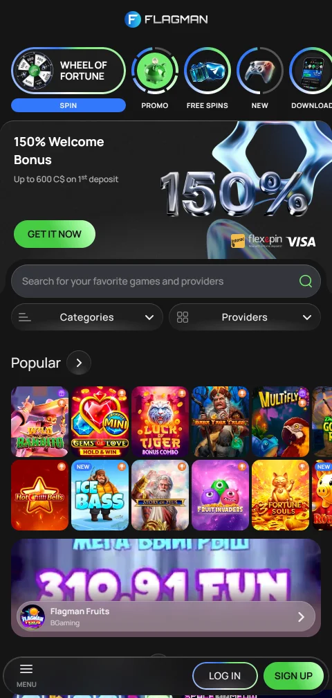 Lobby móvel do Flagman Casino no navegador de um telemóvel Android