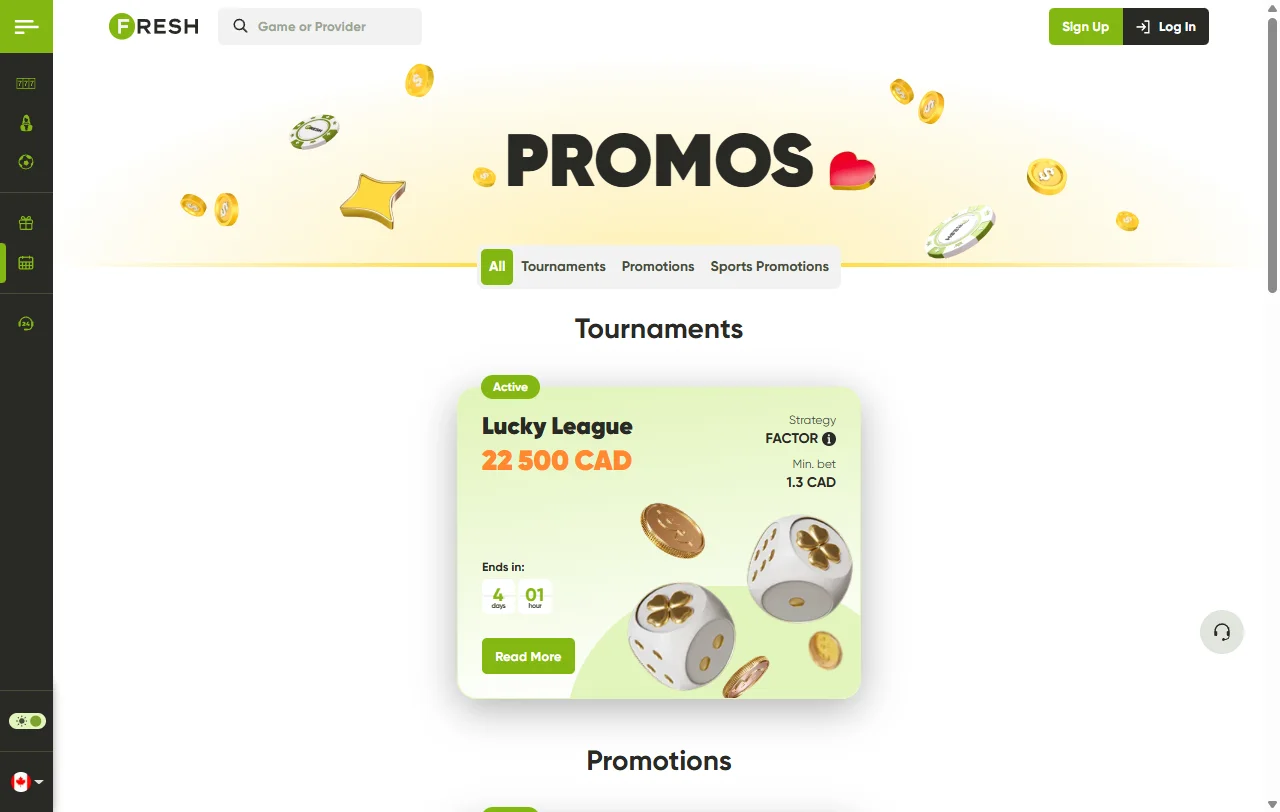 Catálogo do Fresh Casino com Evolution, Pragmatic Play e Play