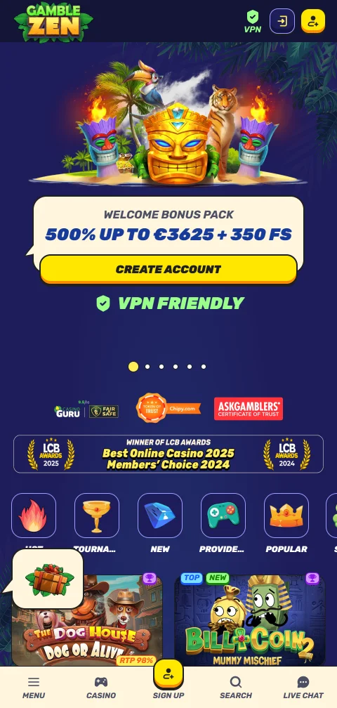 Gamblezen em telemóvel, com jogos em navegador móvel e mesas ao vivo