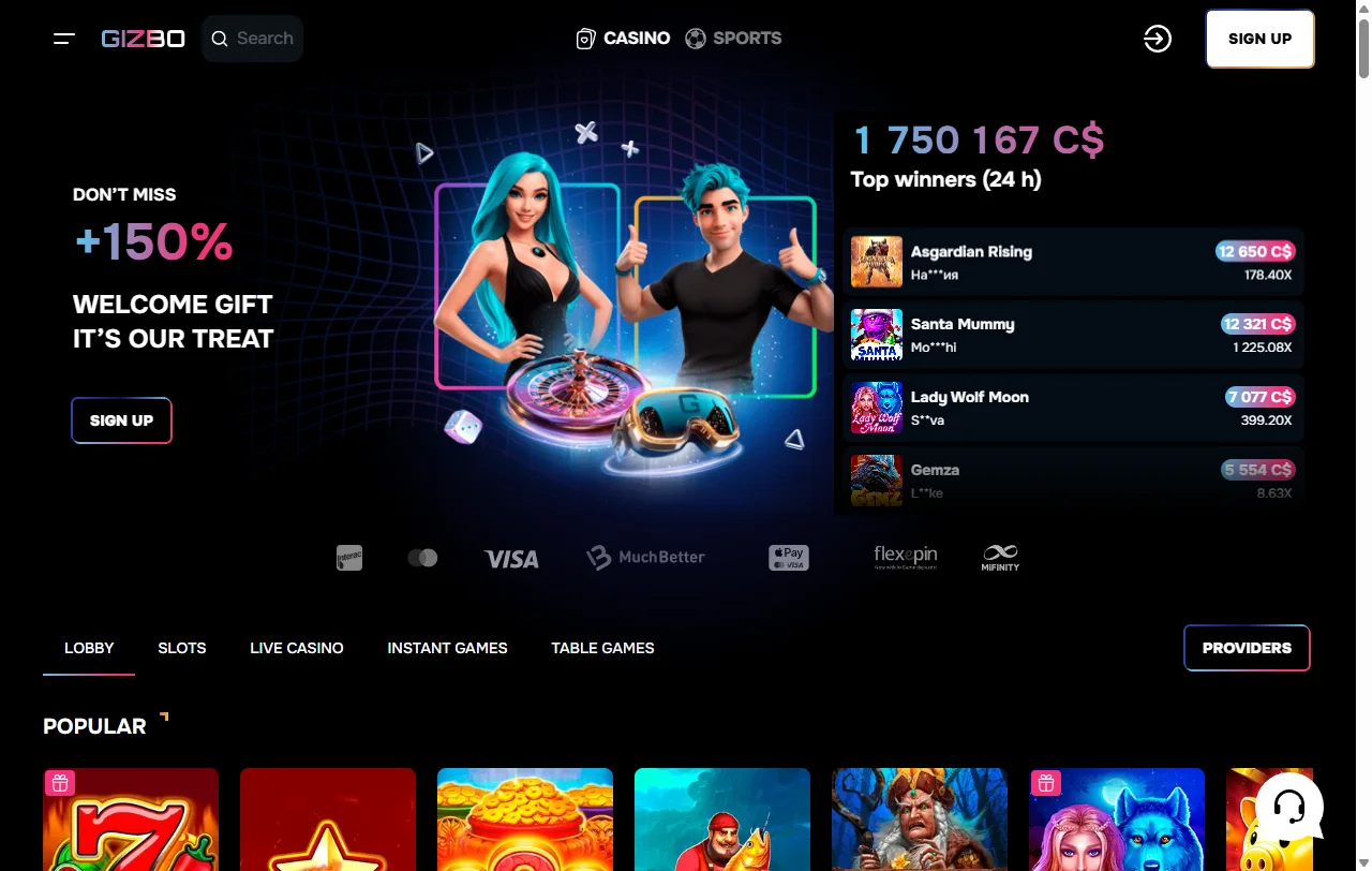 Visão geral da plataforma Gizbo Casino para jogadores em Portugal