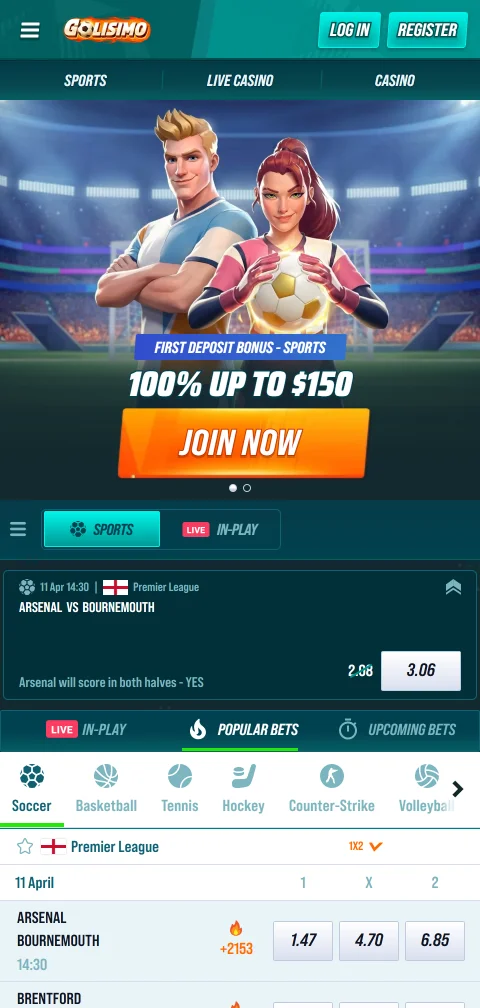 Golisimo no navegador do telemóvel para jogadores portugueses