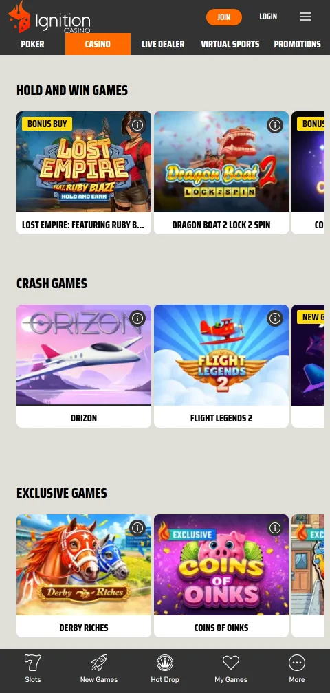 Cashier da Ignition Casino com Bitcoin, Litecoin, Tether e cartões