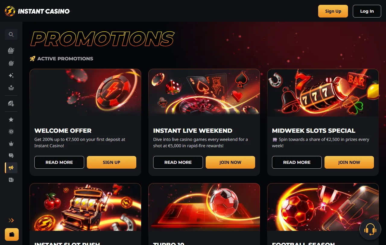 Catálogo do Instant Casino com títulos de Pragmatic Play, NetEnt e Nolimit City