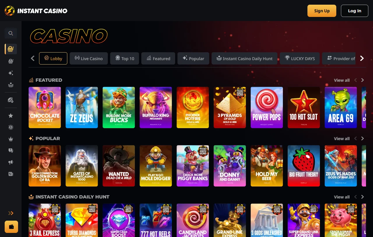 Bónus de 200% até 7.500 € e cashback semanal de 10% no Instant Casino