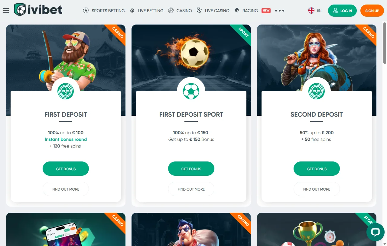 Bónus de boas-vindas da Ivibet de 150% até 300€ com free spins