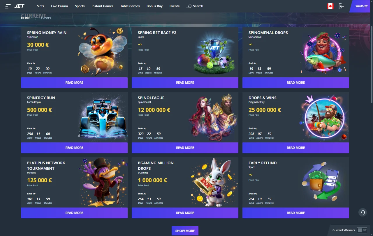 Página de bónus do Jet Casino com o pacote de quatro depósitos