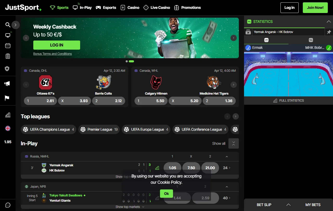 Pacote de boas-vindas do Just Casino em cinco escalões com rodadas grátis