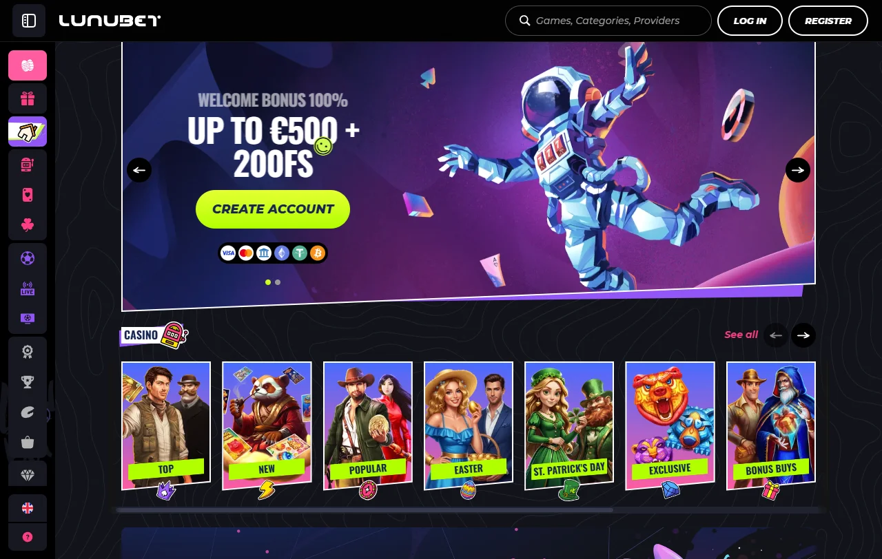 Visão geral da plataforma Lunubet com casino e apostas desportivas em conta única