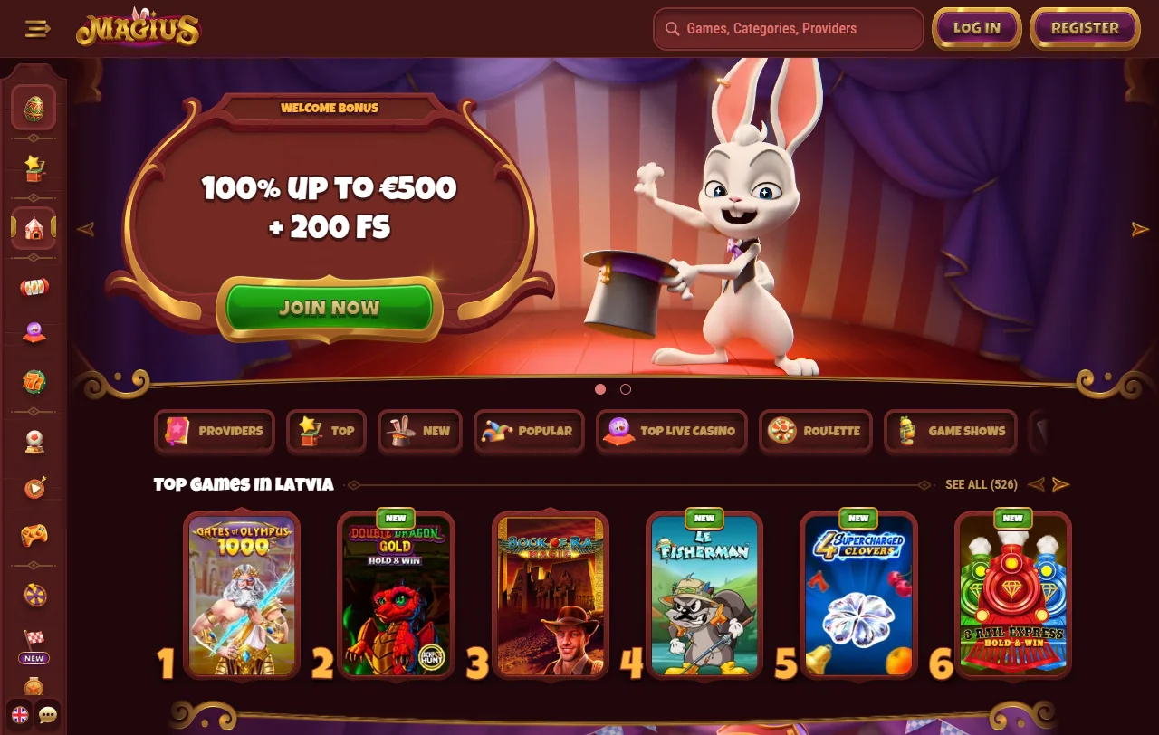 Página inicial do Magius com oferta de boas-vindas para jogadores em Portugal