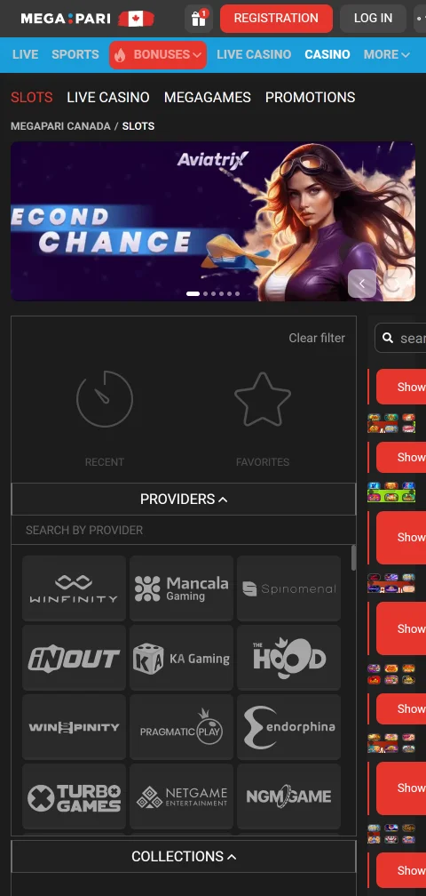 Rodapé do Megapari com a licença de Anjouan e as ferramentas de jogo responsável