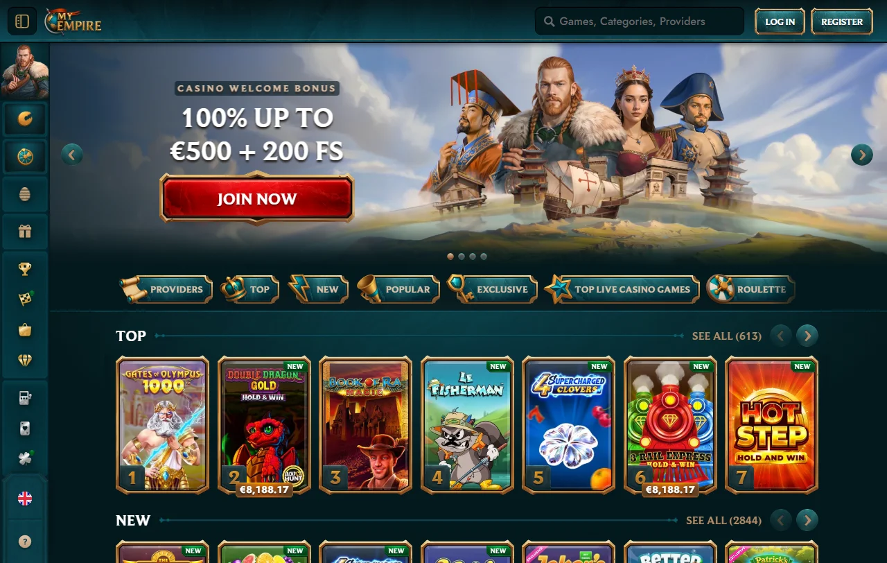 Lobby do MyEmpire com cerca de 6 000 jogos e desporto