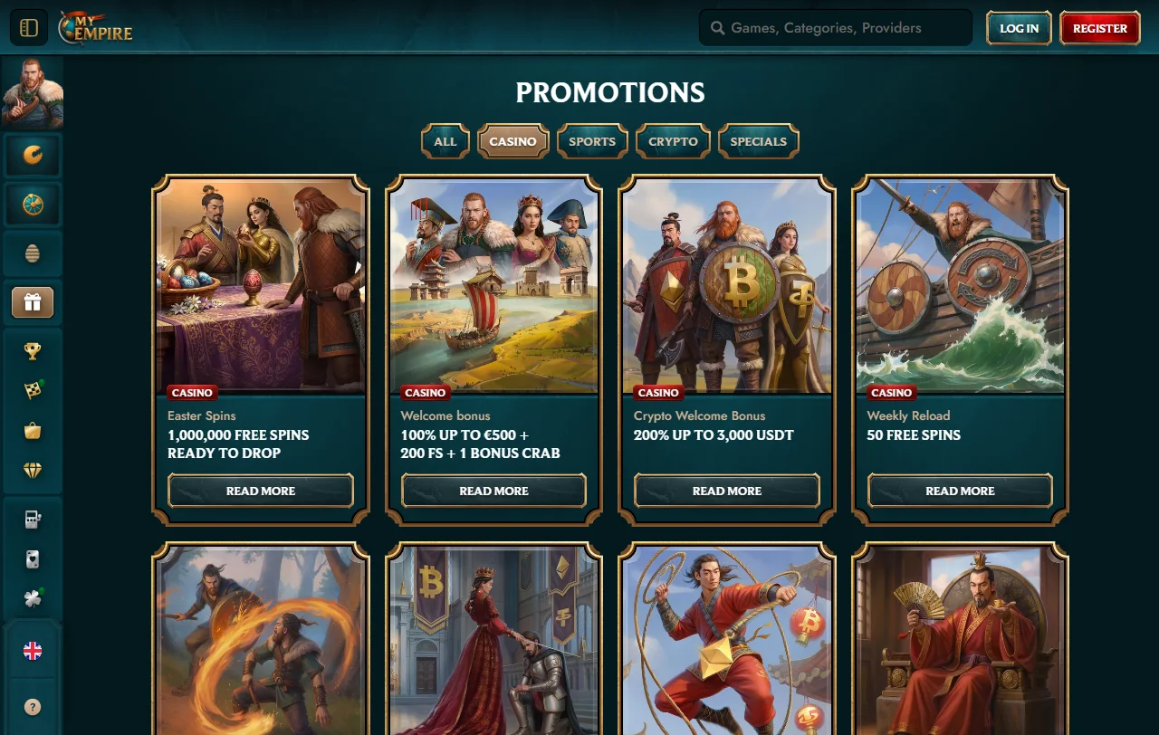 Slots e mesas ao vivo do MyEmpire por fornecedor