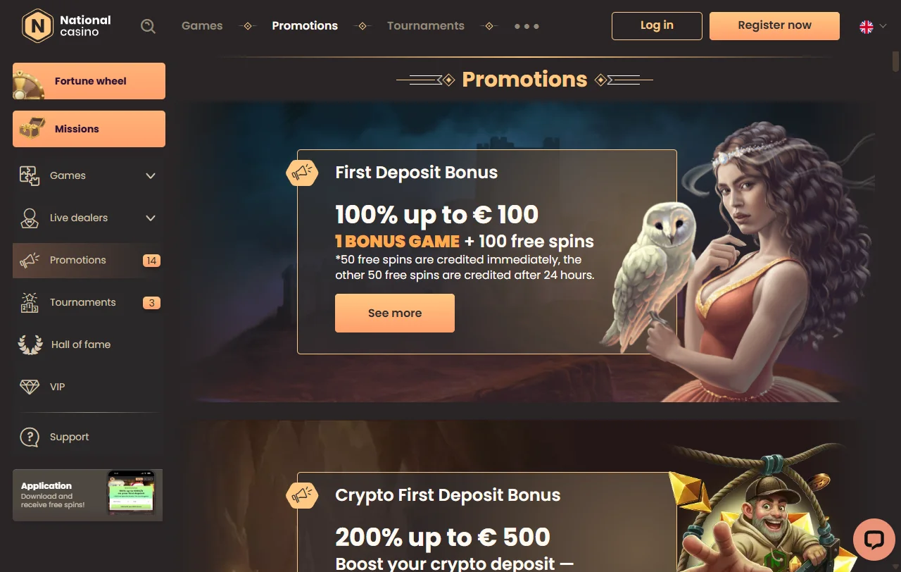 Condições do bónus de boas-vindas do National Casino com wagering de 40x