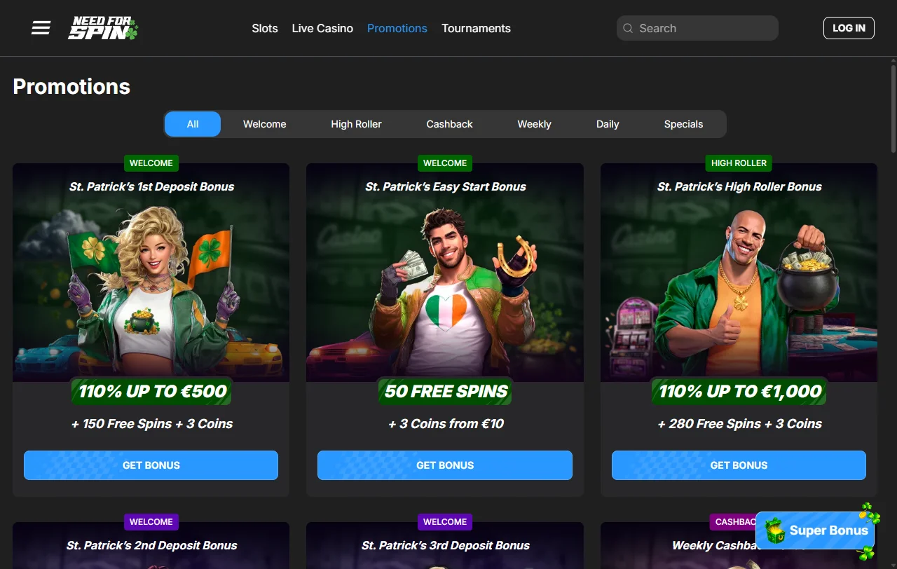 Bónus de boas-vindas do Need for Spin em três depósitos com wagering de 45x