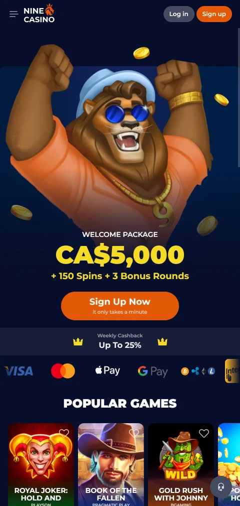 Nine Casino acedido pelo navegador móvel, sem aplicação nas lojas oficiais