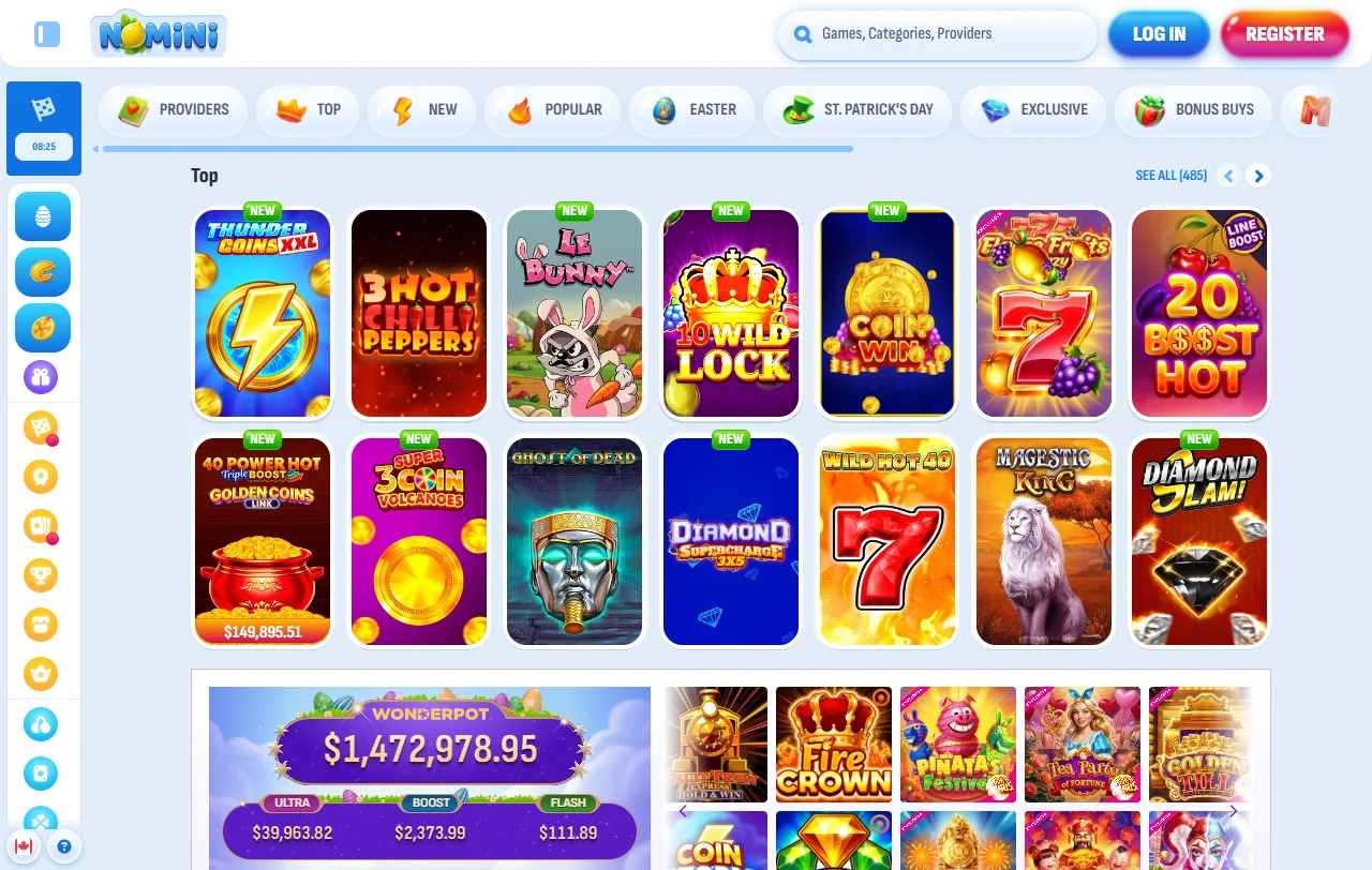 Página de promoções do Nomini Casino com bónus de depósito e cashback