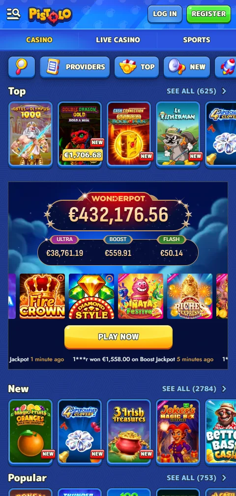 Informação de segurança e licenciamento do Pistolo Casino sem número publicado