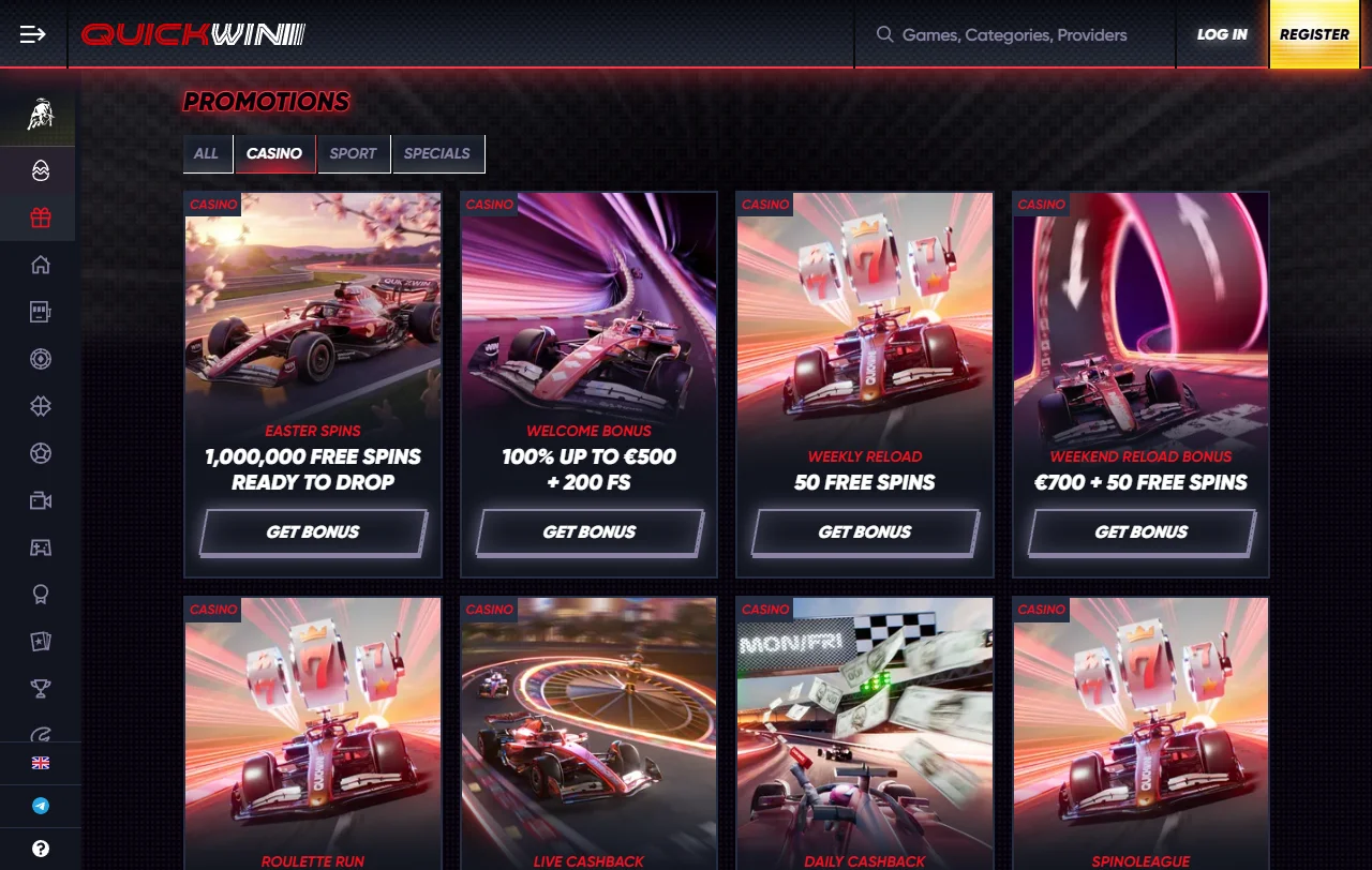 Condições do bónus de boas-vindas do QuickWin Casino com wagering de 35x