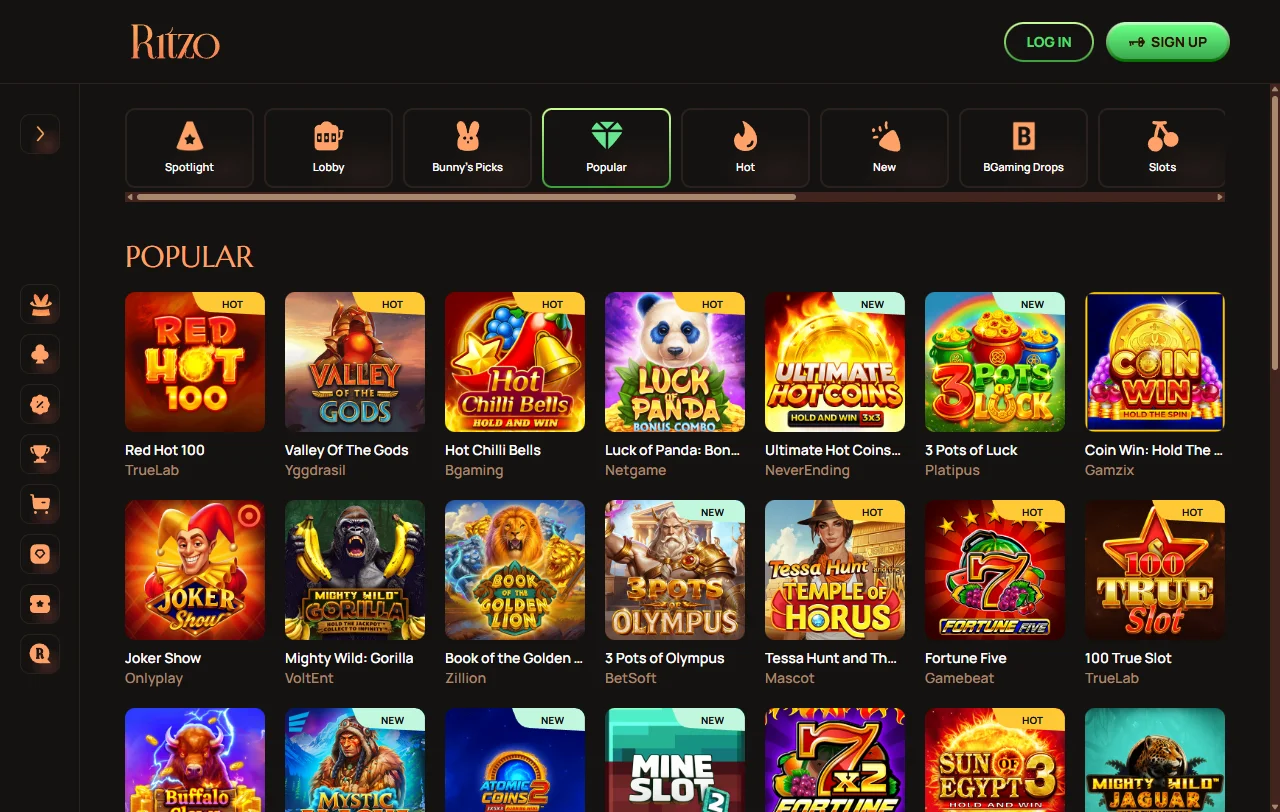 Pacote de boas-vindas do Ritzo Casino com cinco depósitos e rodadas grátis