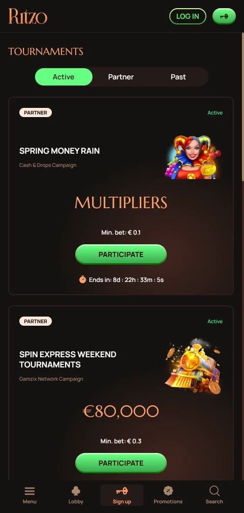 Painel de pagamentos do Ritzo Casino com Multibanco, MB WAY e criptomoedas
